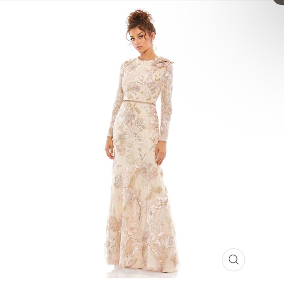 Mac Duggal 11174 FLORAL EMBROIDERED LACE TRUMPET GOWN Blush/pink size 14 - Picture 1 of 10